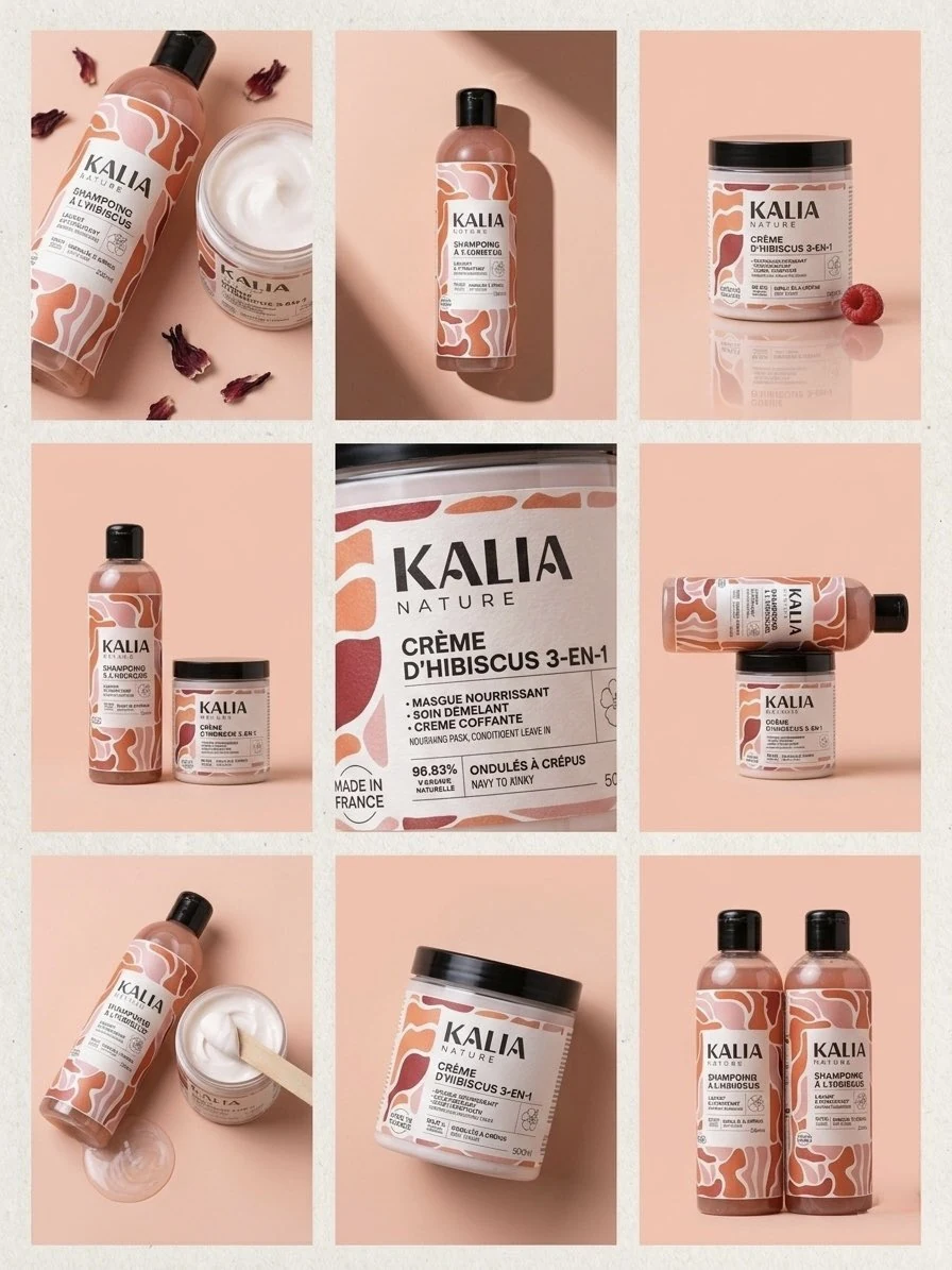 Planche de photos produits pour une gamme cosmétique